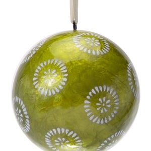 Lime Spritz Lacquered Hand-made Painted Capiz Christmas Ornament